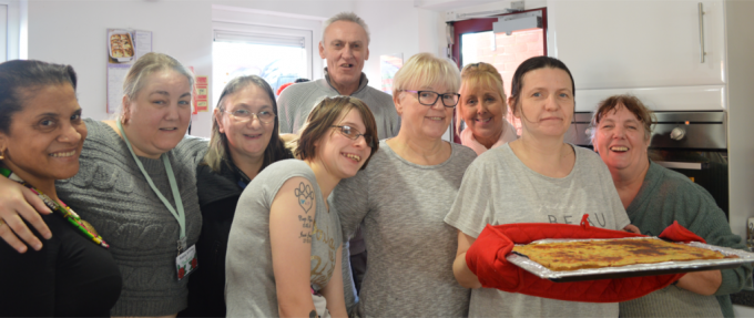 image of michelle carroll and friends at salford time bank cooking club